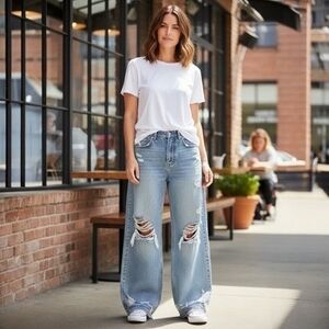 BDG Urban Outfitters Skater Baggy Jeans 28 Blue Distressed Wide Leg 100% Cotton